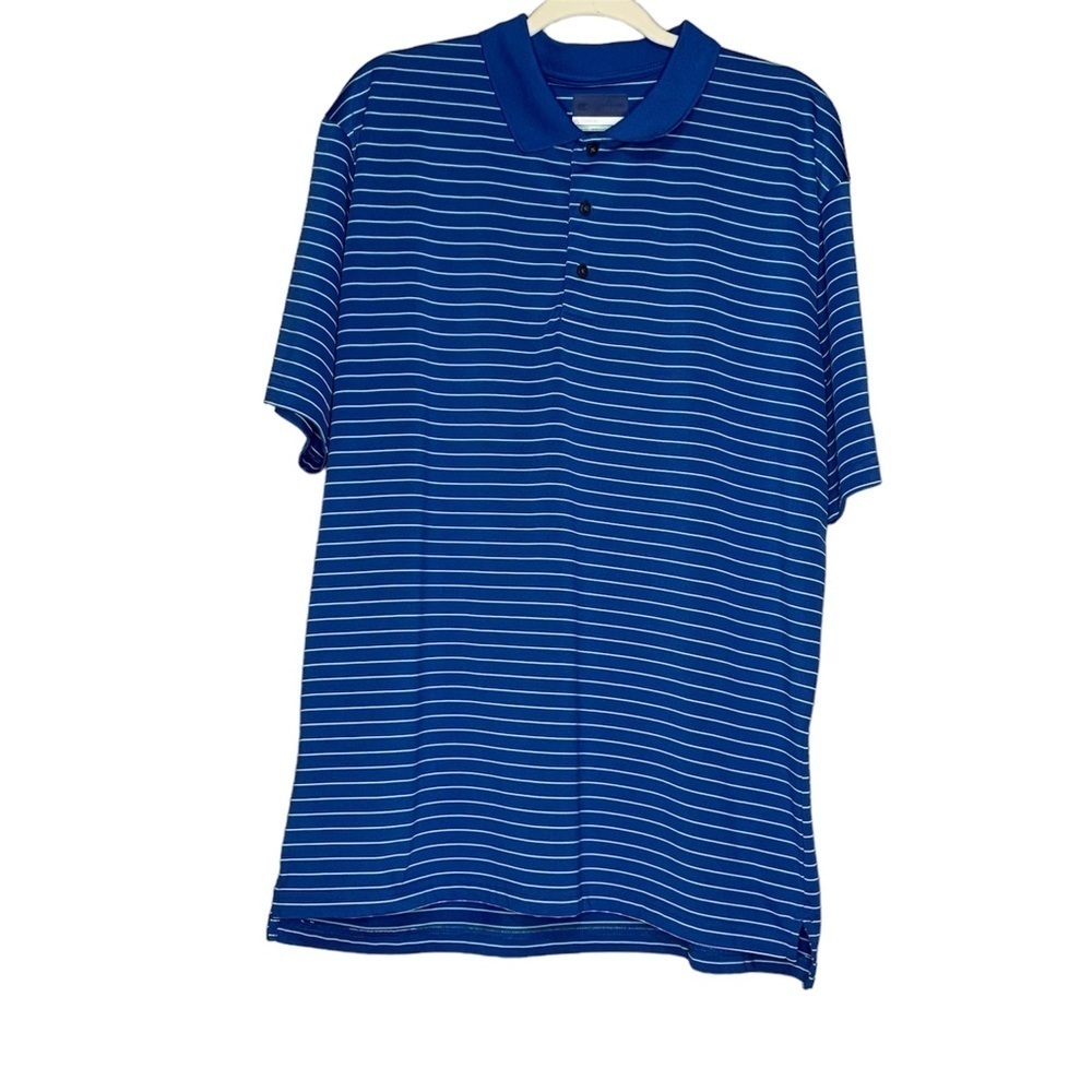 Jack Nicklaus royal blue, green and‎ white stripe polo. Size Lg